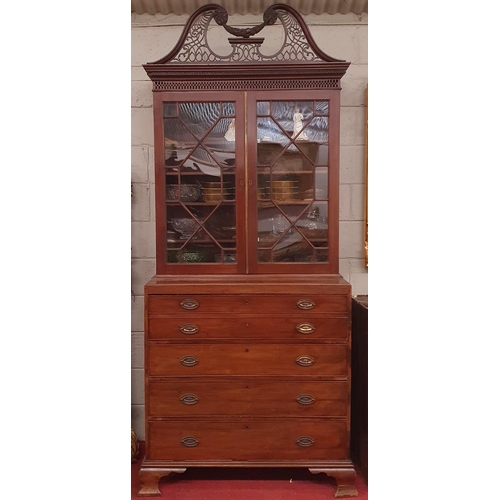 244 - An early 19th Century Mahogany Secretaire Bookcase with a highly carved architectural pierced pedime... 