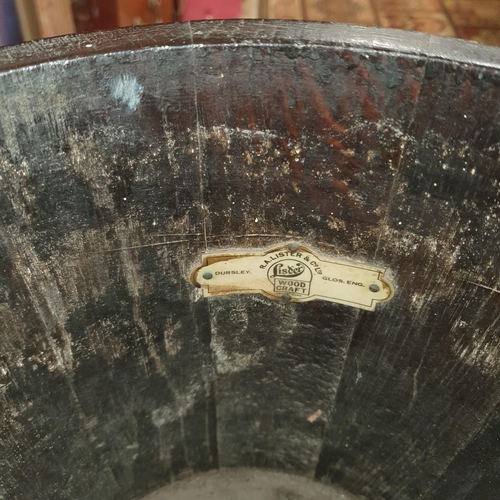 264 - A good 19th Century Oak Planter with brass binding and sabre legs. D 32 x H 68 cm approx.