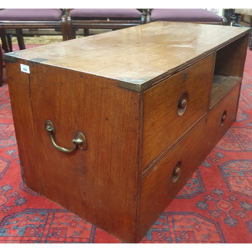 286 - The top half of a 19th Century Military Chest with brass lifting handles and corners. (lacking one d... 