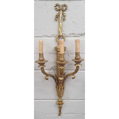 297 - A very fine set of four cast Brass Adams style tree branch wall Lights, each crested with a ribbon b... 