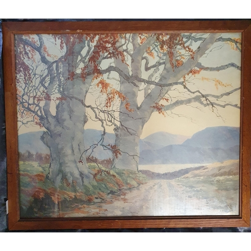 30 - After Mable Young. A coloured Print of a country scene. Signed LR. In original oak frame. 53 x 63  c... 
