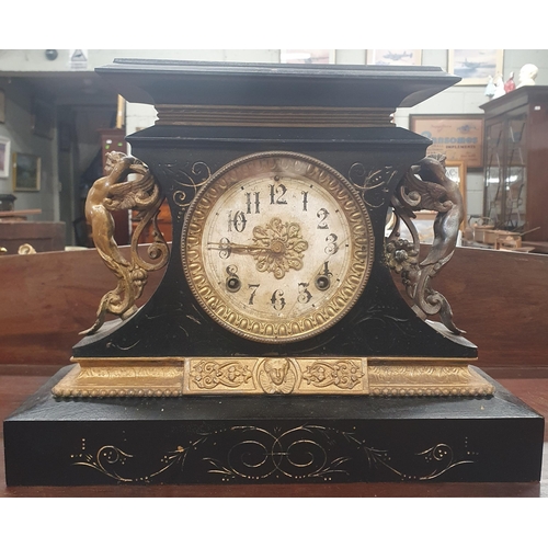 302 - A 19th Century Mantel Clock. (in need of restoration). 39 x 13 x H 30 cm approx.