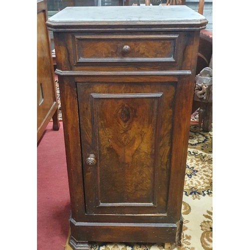 313 - A 19th Century Walnut and veneered Bedside Cabinet with marble top. 41 x 30 x H 79 cm approx.