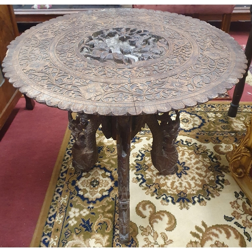 315 - A 19th Century Hardwood Table with highly carved top. D 62 x H 60 cm approx.