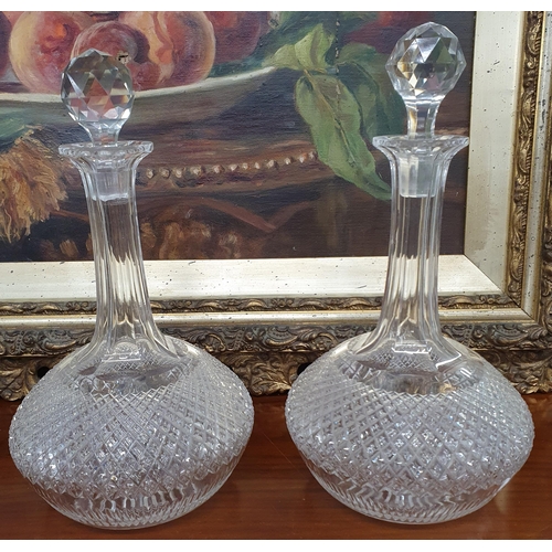 32 - Two pairs of Decanters along with other crystal and glass. (one decanter chipped). H 26  cm approx.