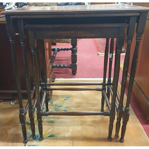 341 - A good nest of three Edwardian Mahogany and Inlaid Tables on turned supports. Largest being W 55 x 3... 