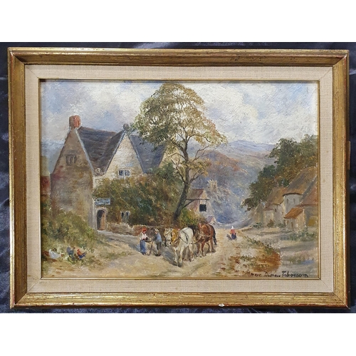 356 - A good pair of 20th Century Oil on Board of two country farming scenes. Signed Johnson. 24 x 34 cm a... 