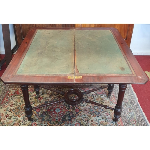 383 - Of unique design. A good late 19th Century Mahogany Foldover Card Table on turned supports and stret... 