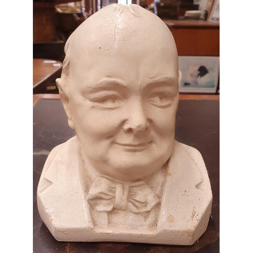 47 - A Plaster Bust of Winston Churchill. Indistinctly signed along with a coloured print of him. 49 x 61... 