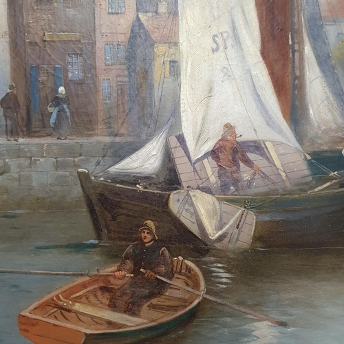 474 - A 19th Century Oil on Canvas of a Dutch scene with boats. Signed F Lenoir in a fantastic gilt frame.... 