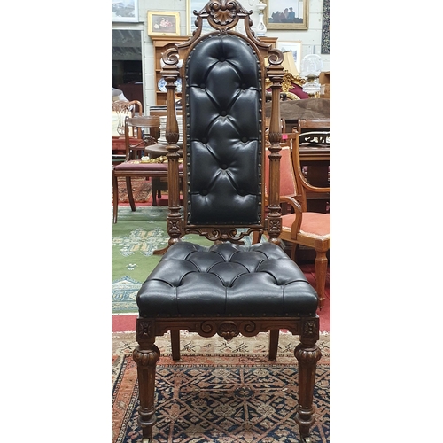 58 - A good 19th Century Walnut Hall Chair on turned carved supports and with brass castors. W 46 x D 45 ... 