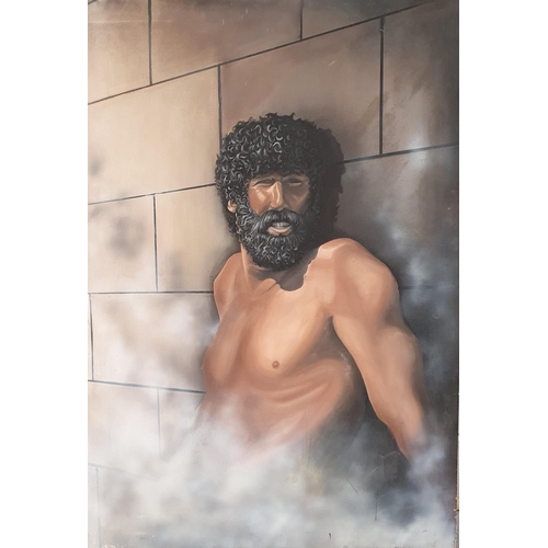 64 - A very large Oil on Canvas of a bearded Man in a steam room. No apparent signature. 183 x 127  cm ap... 