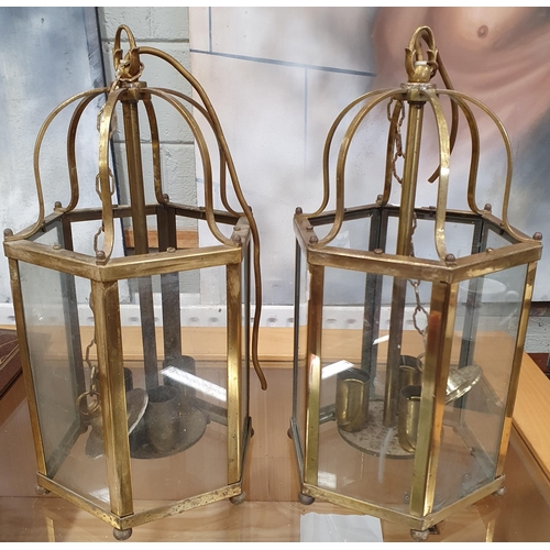 68 - A pair of hexagonal Brass Lanterns. H 40 x W 19 cm approx. #