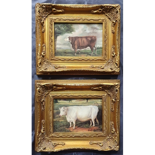 76 - A good pair of coloured Oleographs of cattle in good gilt frames. 24 x 29 cm approx.