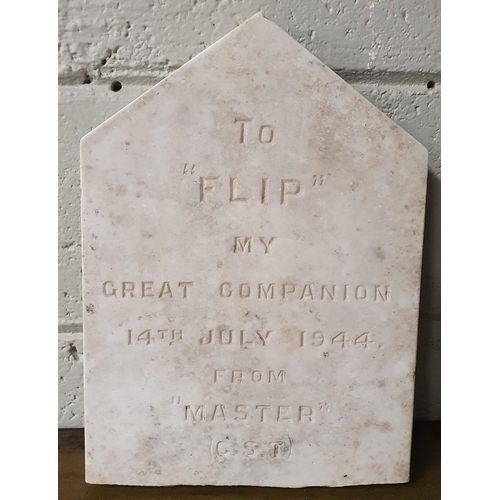 78 - An original 'Flip' Marble Gravestone for a dog. 28 x 39 cm approx. #