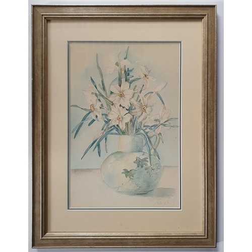 572 - A 19th Century Watercolour of still life of snowdrops in a vase. Monogrammed E E S. 38 x 26 cm appro... 