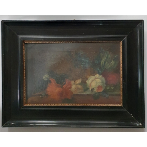 576 - A 19th Century Oil on Canvas still life of flowers in a table setting. No apparent signature. 30 x 4... 