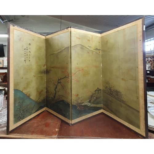 1015 - A good Oriental table top Screen with hand painted decoration. H 87 each panel W 39 cm approx.