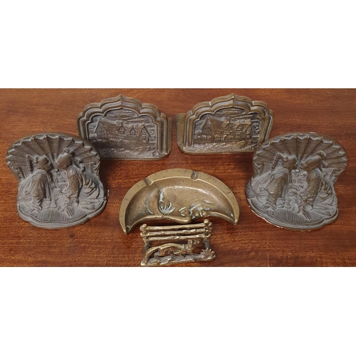 823 - A group of Brass and Bronze Ware to include a pair of Oriental Bookends and other Bookends, Letter H... 