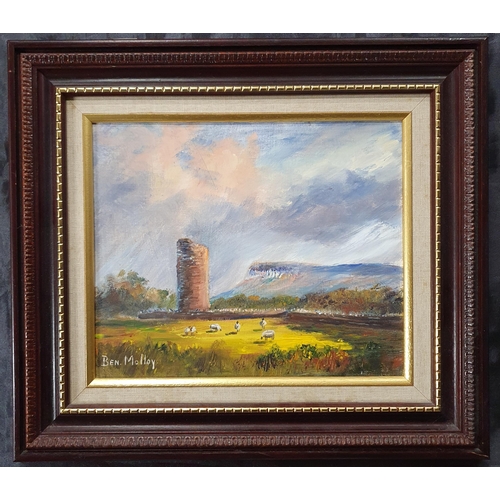 856 - Ben Molloy; Oil On Board 'Round Tower Ben Bulben' signed LL. 25 x 30 cm approx.