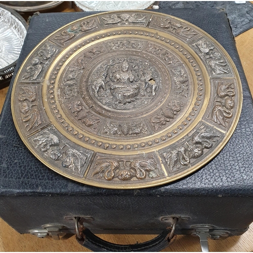 1098 - A vintage Remington Typewriter along with two Oriental Plaques.