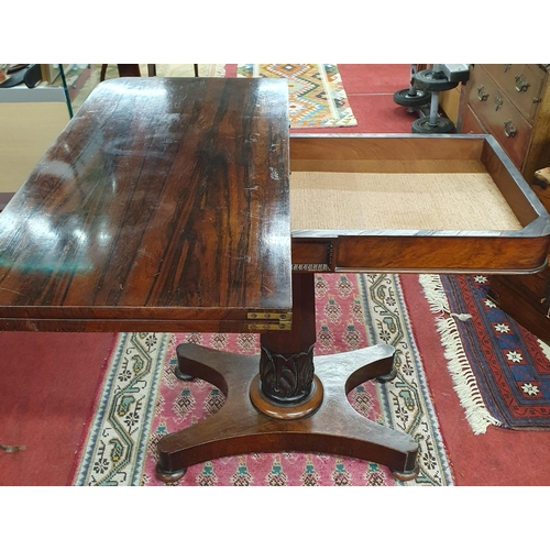 1107 - A 19th Century William IV Rosewood and Veneered foldover Card Table. Raised on quadruple base with o... 