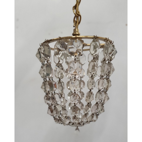 122 - An early 20th Century Crystal and Brass Basket Light with crystal drops. Diam 15 x Drop 15 cm approx... 