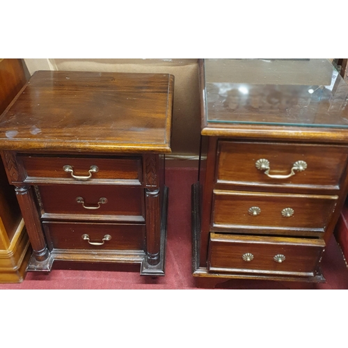 849 - Two Mahogany Bedside Cabinets. (one missing swan neck handles) along with a table Lamp.
H 64 x W 50 ... 