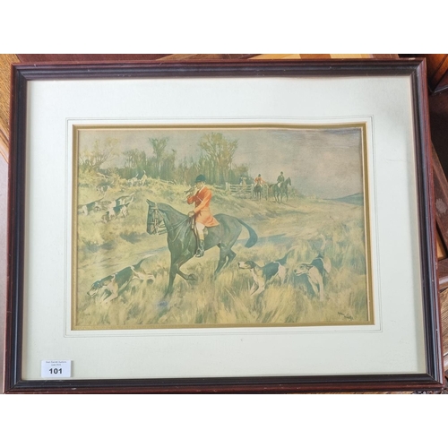 101 - A coloured Print after Arthur Wardle of a hunting scene. 101 x 52 cm approx.