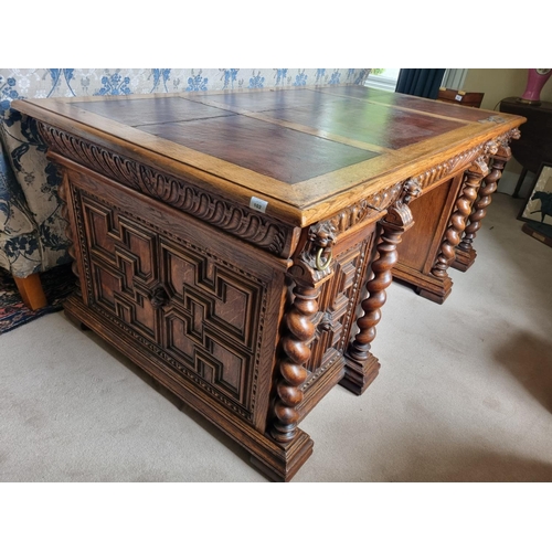 102 - A Fantastic 19th Century double fronted Oak Pedestal Desk with highly moulded sides, front and back ... 