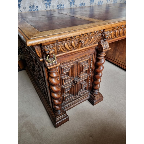 102 - A Fantastic 19th Century double fronted Oak Pedestal Desk with highly moulded sides, front and back ... 