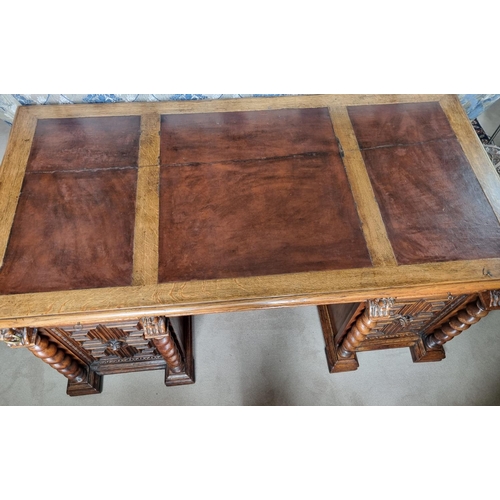 102 - A Fantastic 19th Century double fronted Oak Pedestal Desk with highly moulded sides, front and back ... 