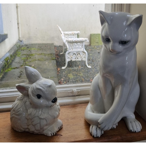 3 - Two Italian Porcelain Cat Figures along with three pottery figures of rabbits.
Tallest being 36 cm a... 