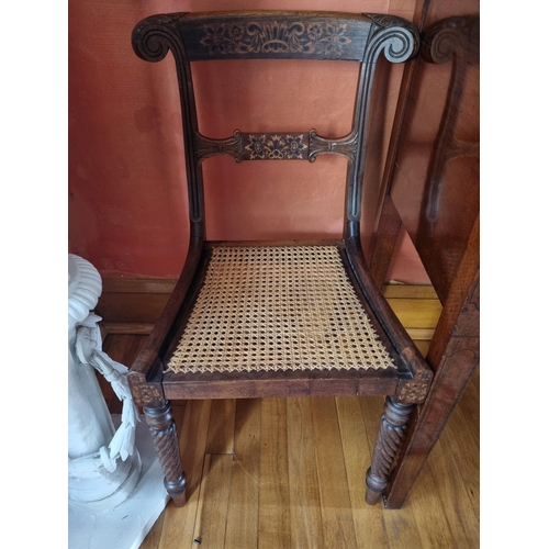 33 - A good pair of early 19th Century Rosewood Chairs with cane seats and highly inlaid backs acanthus l... 