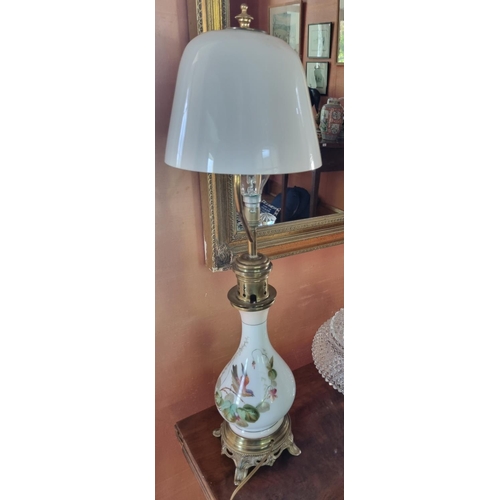 35A - A really nice early 20th Century oil Lamp converted to electricity with a cloudy glass Shade.
H 72 c... 