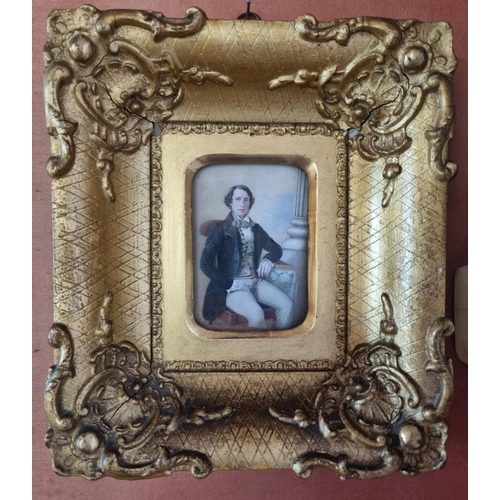 36 - A miniature Oil on Card of a Gentleman in period dress in a nice gilt frame. 10 x 7 cm approx.