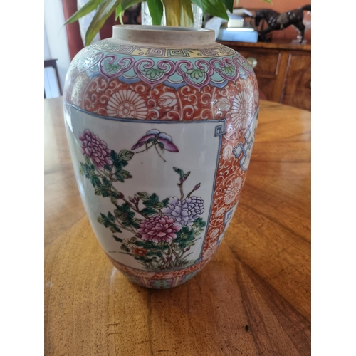 38 - A really good pair of Oriental Ginger Pots with lids. Profusely decorated with cherry blossom and lo... 