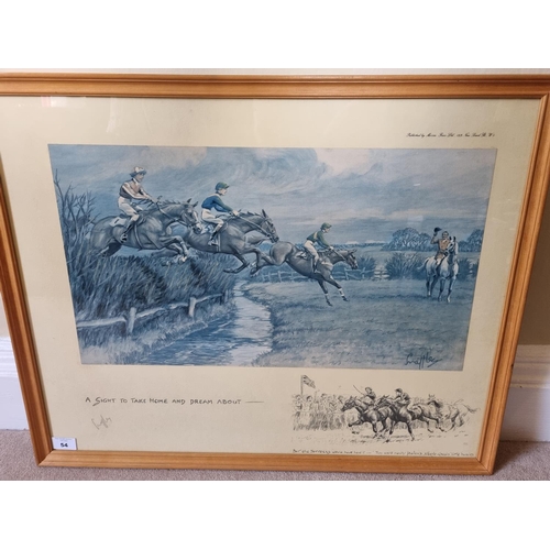 54 - An original signed Snaffles. A coloured Print of Racing. 'A sight to take home and dream about - but... 