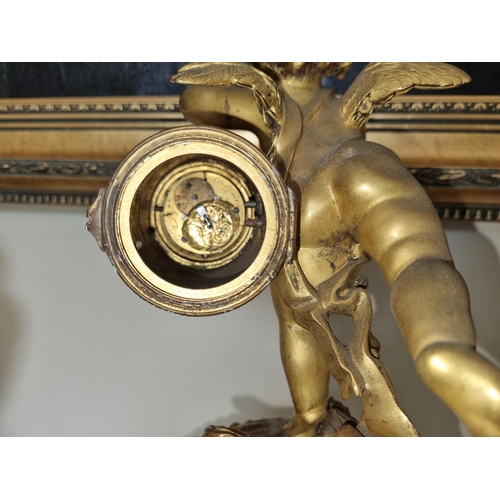 63 - A really good 19th Century Ormolu and Marble Clock with a good enamel dial depicting a cherub standi... 