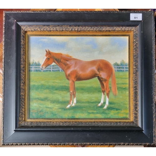 81 - A 20th Century Oil on Board of a Horse. Indistinctly signed Ann Bouchier Hayes.
26 x 30cm approx.