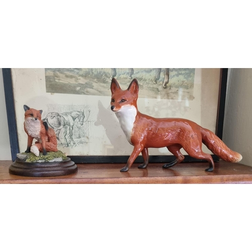 82 - A large Beswick Figure of a Fox (L 23 x H 13  cm approx) along with a Country Artists Kew fine porce... 