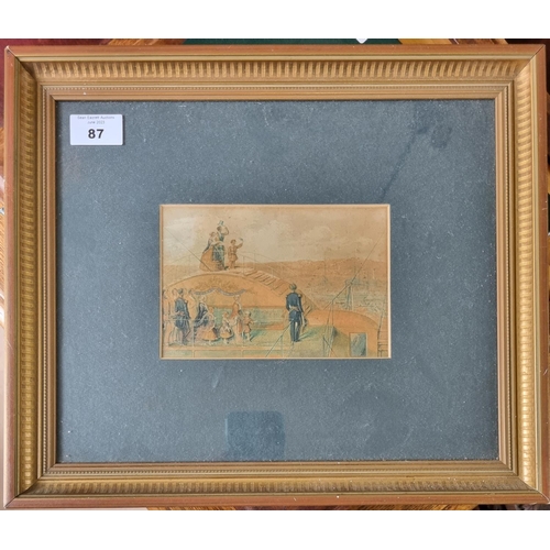 87 - A 19th Century Baxter Print along with two 19th Century coloured prints in birds eye maple frames. A... 