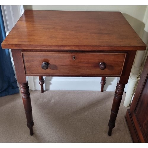 97 - A Georgian Mahogany Side Table of simple form with single frieze drawer on turned supports with timb... 