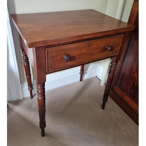 97 - A Georgian Mahogany Side Table of simple form with single frieze drawer on turned supports with timb... 