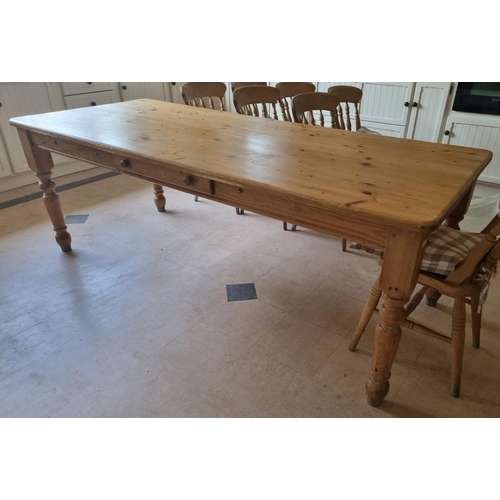 326 - A really good Pine Kitchen Table on turned supports.  214 x 88 x H