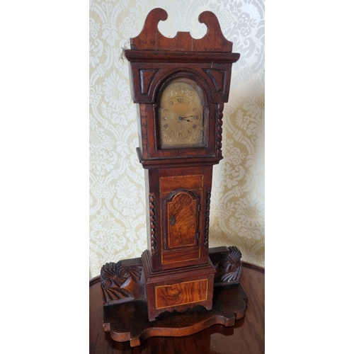 124 - A really unusual 19th Century Table top miniature Longcase Clock with brass dial. H 36 cm approx.