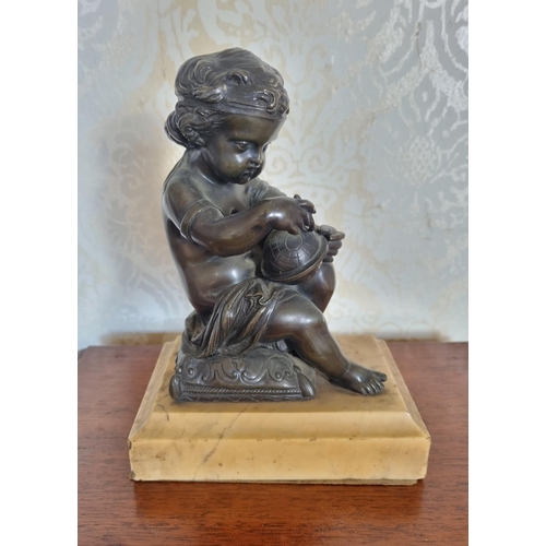 129 - A really good pair of 19th Century Bronze figures of Children on marble bases. 14 x 10.5 x H 19 cm a... 