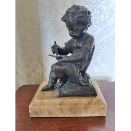 129 - A really good pair of 19th Century Bronze figures of Children on marble bases. 14 x 10.5 x H 19 cm a... 