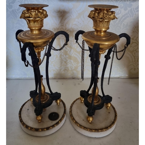 136 - A really good pair of 19th Century Ormolu  Candlesticks with central ormolu shaft supported by serpe... 