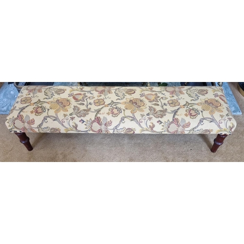 145 - A good Mahogany showframe long Footstool on turned supports with tapestry style upholstery.
105 x 29... 